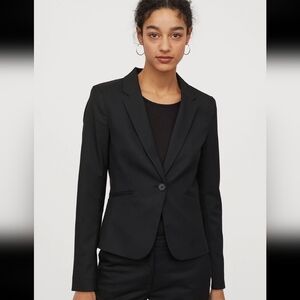 H&M One Button Fitted Long Sleeve Single Breast Blazer Jacket Size 2 Women navy